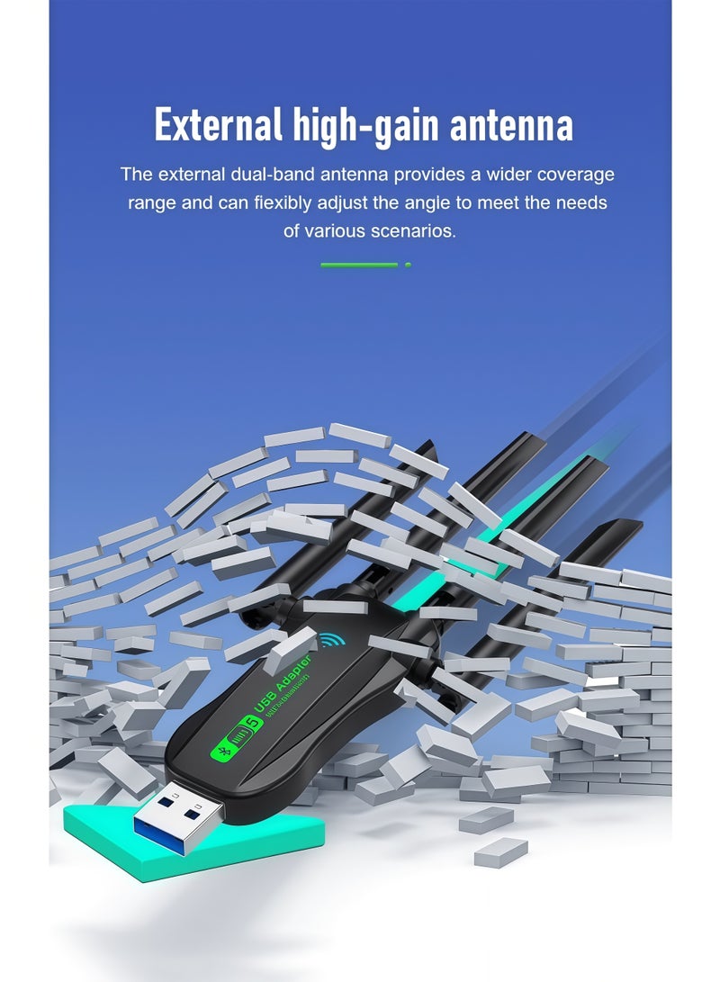 أورييل محول واي فاي لاسلكي USB - مستقبل شبكة لاسلكية خارجي ثنائي النطاق 2.4 جيجاهرتز/5 جيجاهرتز بسرعة 1300 ميجابت في الثانية، بطاقة شبكة لاسلكية، واي فاي 5، منفذ USB 3.0، يدعم أنظمة ويندوز 11/10/8.7/8/7/XP، التوصيل والتشغيل - Image 3